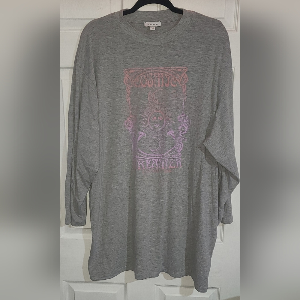 topshop graphic long sleeve oversized t-shirt dress XL